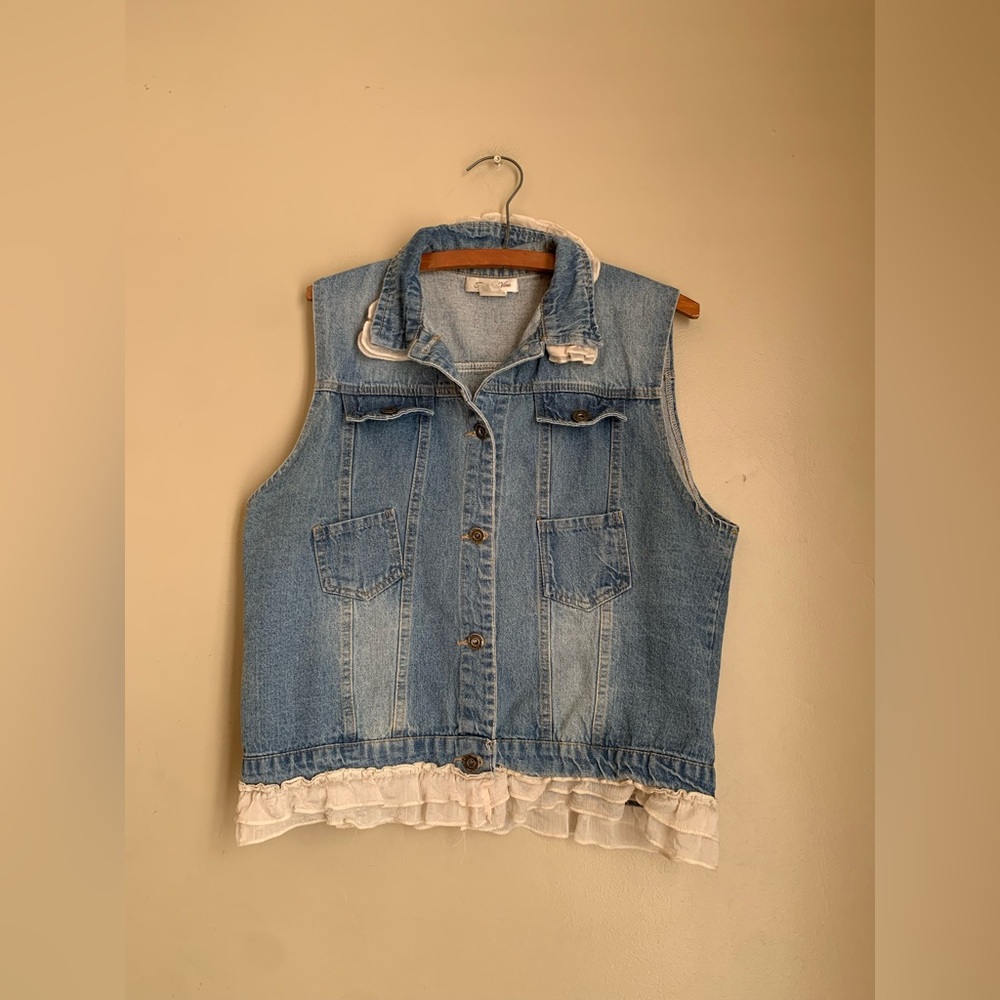 Paisley Vine Vest Pockets PURE Cotton Jean blue denim LACE ruffles Boho